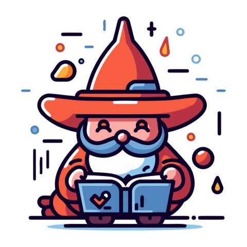 Cute gnome reading a book. Vector illustration in cartoon style.