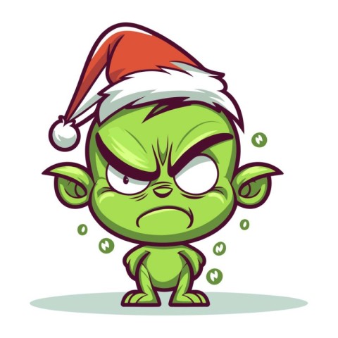 Zombie in a Santa Claus hat. Cartoon character. Vector illustrat