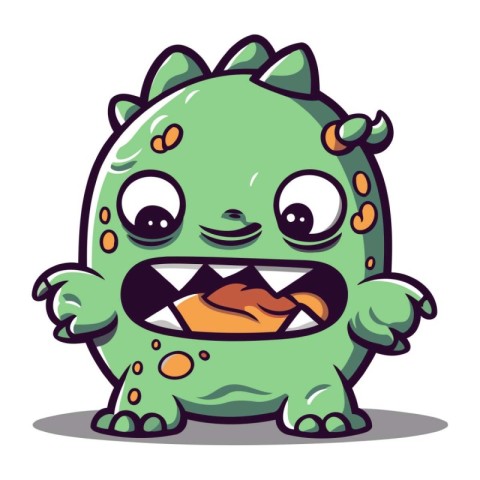 Cute green monster character cartoon vector illustration. Cute m