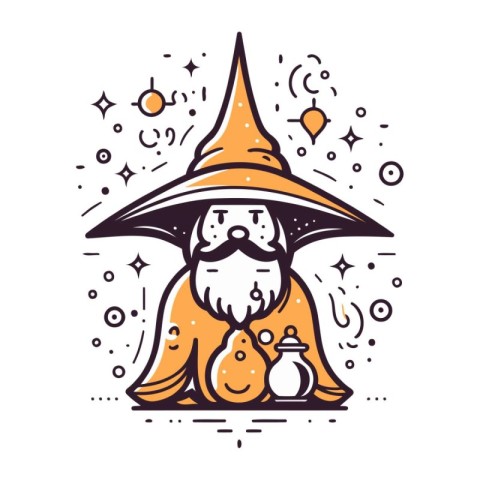 Funny cartoon witch with a magic potion. Halloween vector illust