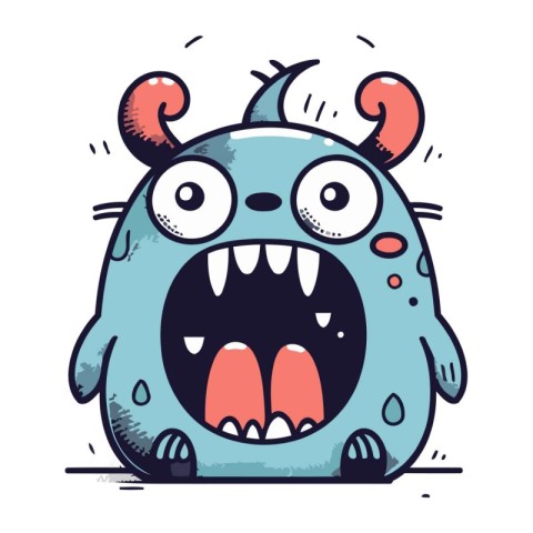 Funny cartoon monster with emotions. Vector illustration. Isolat