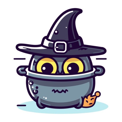 Halloween vector illustration. Cute cartoon witch cauldron chara