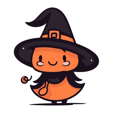 Cute little witch in a hat. Vector illustration on white backgro