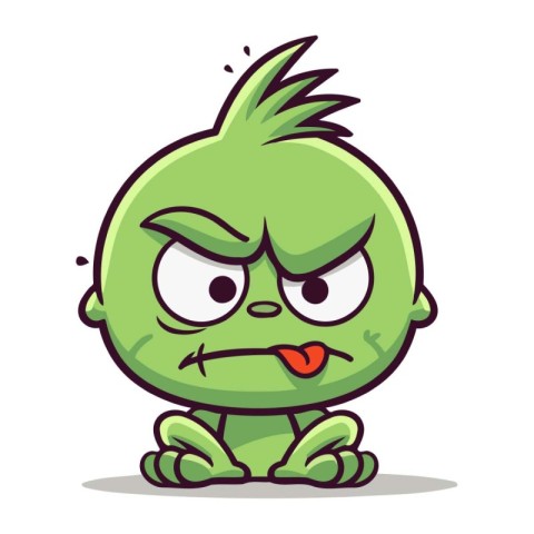 Angry green alien cartoon character. Vector illustration of a cu