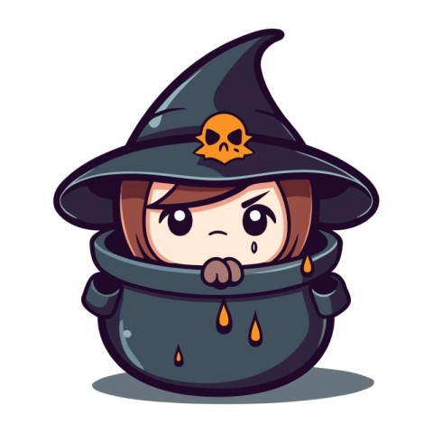 Cute witch cauldron character cartoon vector illustration. Hallo