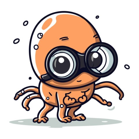 Funny cartoon octopus character with big eyes. Vector illustrati