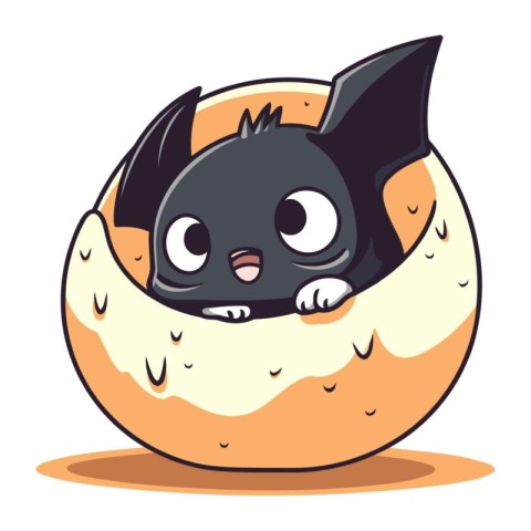 Halloween vector illustration of a cute cartoon bat in an egg.