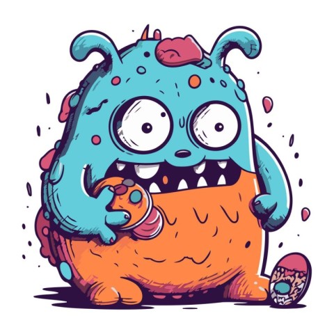 Cartoon monster. Vector illustration of a monster with a ball.