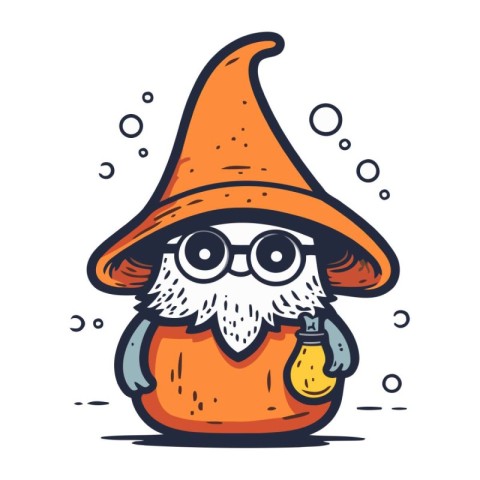 Cute gnome in a hat and glasses. Vector illustration.