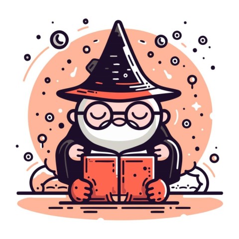 Vector illustration of Wizard reading a book. Cute cartoon style