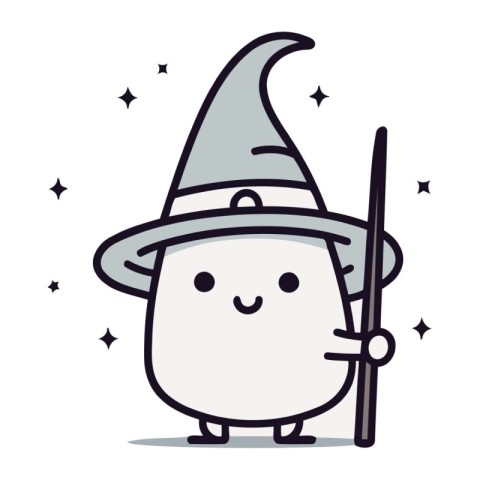 Cute ghost with a magic wand. Halloween. Vector illustration.