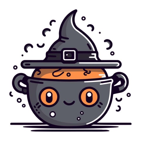 Halloween vector illustration. Cute cartoon witchs pot with poti