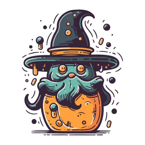 Halloween vector illustration. Cute cartoon gnome in a hat.