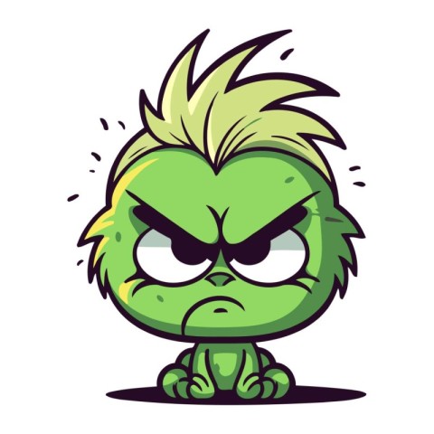 Cartoon angry green monster. Vector illustration isolated on whi