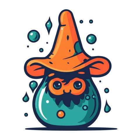 Cute cartoon witch in a hat and a potion. Vector illustration.