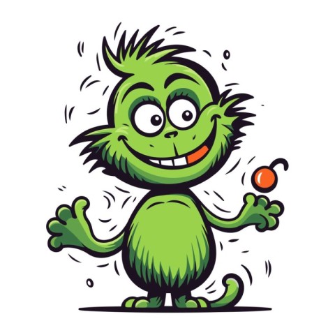 Cartoon green monster. Vector illustration. Isolated on white ba