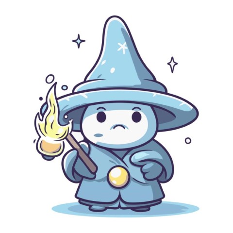 Illustration of a Wizard Wearing a Witch Hat and Holding a Magic