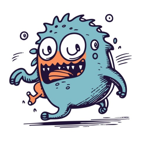 Cartoon monster running. Vector illustration of funny monster. C