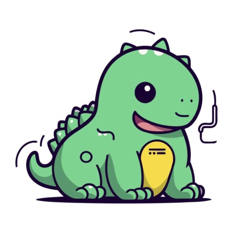 Cute green dinosaur cartoon character. Vector illustration in fl