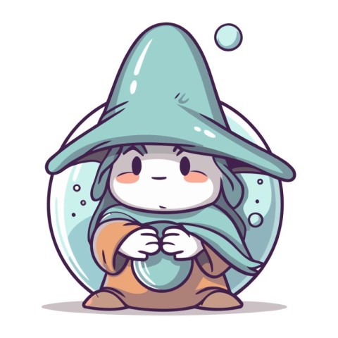 Witch with a magic ball. Cute cartoon vector illustration.