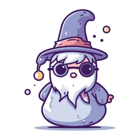 Funny cartoon wizard with a hat and glasses. Vector illustration