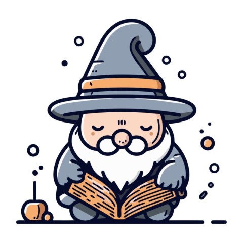 Cute gnome reading a book. Vector illustration in flat style.