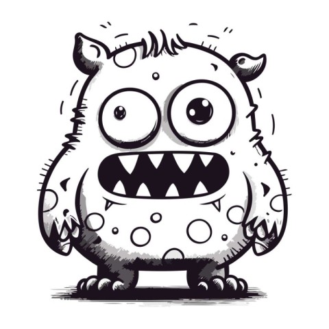 Funny cartoon monster with big eyes and big teeth. Vector illust