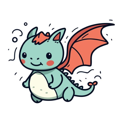 Cute cartoon dragon. Vector illustration of a cute little dragon