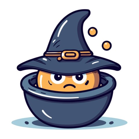 Witch in a hat and a pot of potion. Vector illustration.