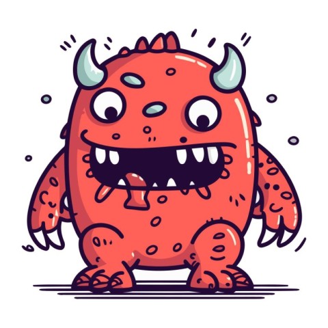 Funny cartoon monster. Vector illustration of cute monster isola