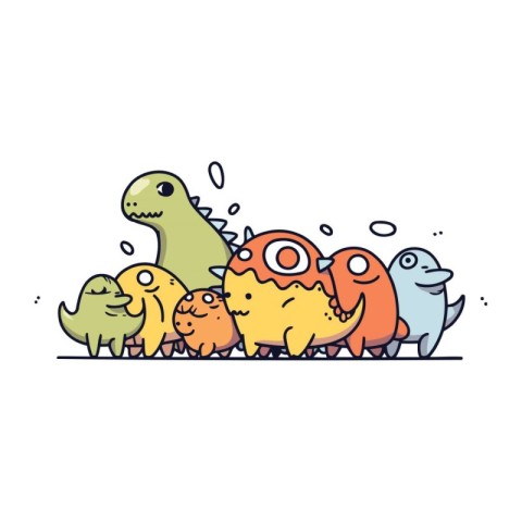 Cute dinosaurs family. Vector illustration in doodle style.