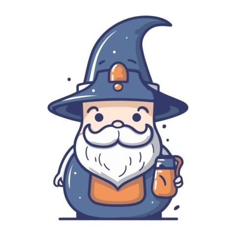 Wizard with a mug of beer in his hand. Vector illustration.