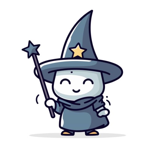 Witch with magic wand. Halloween vector illustration. Cute carto