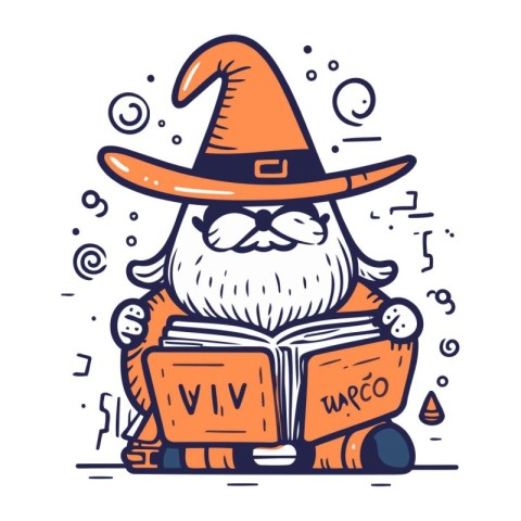 Witch with book. Vector illustration in doodle style.