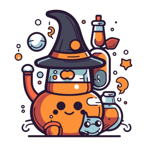 Halloween vector illustration. Cute cartoon character in a witch