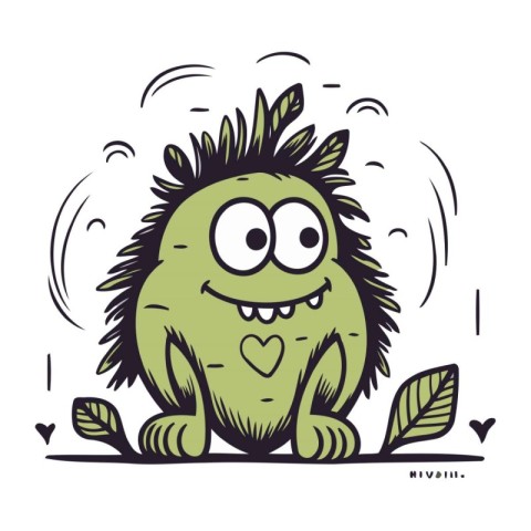 Cute cartoon hedgehog with a heart in his teeth. Vector illustra