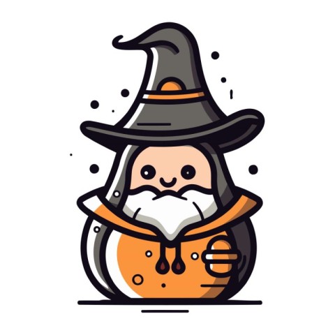 Cute Cartoon Wizard Character with Halloween Witch Hat. Vector I