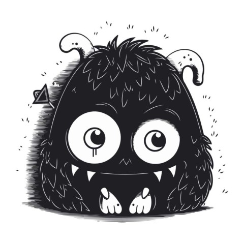 Monster. Vector illustration. Cute cartoon monster. Black and wh