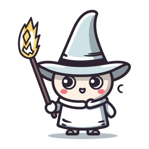 Witch holding torch character cartoon vector illustration. Cute