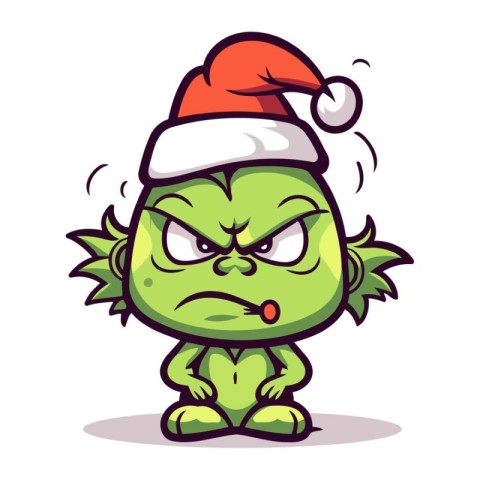 Green Monster Cartoon Mascot Character in Santa Hat Vector Illus