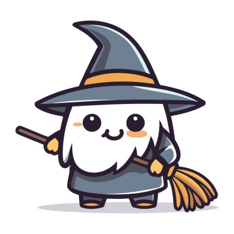 Witch Mascot Character with Broomstick Vector Illustration