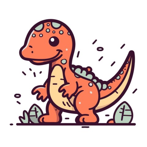 Cute dinosaur doodle vector illustration. Cute cartoon baby dino