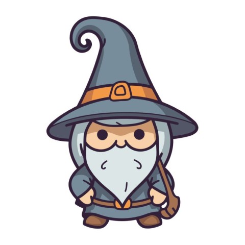 Cute Wizard Cartoon Mascot Character. Vector Illustration.