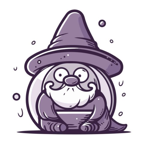 Cute Cartoon Wizard Wearing a Witch Hat Vector Illustration.