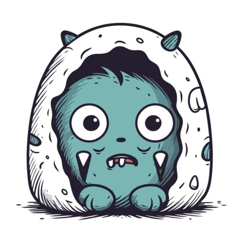 Cute cartoon monster. Vector illustration of a monster in a hood