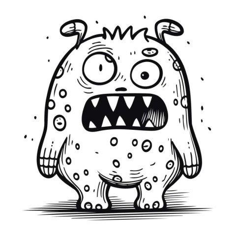 Funny cartoon monster. Vector illustration of a monster. Hand dr