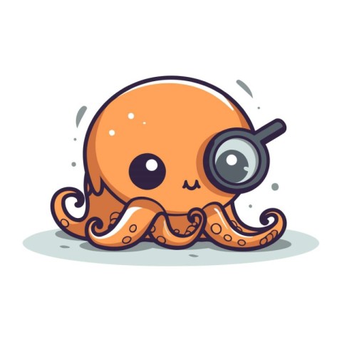 Octopus with magnifying glass. Cute cartoon vector illustration.