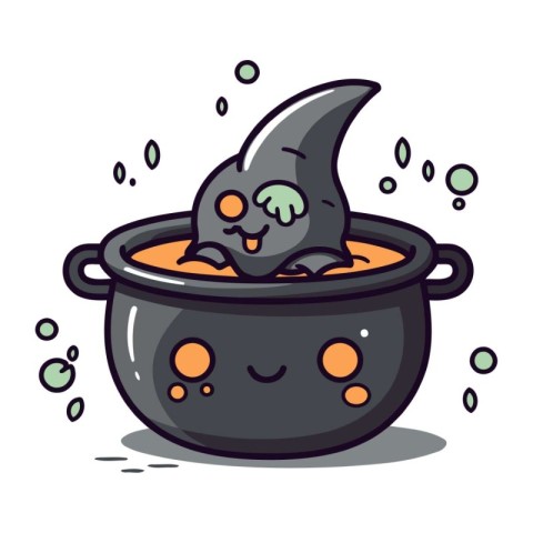 Halloween Witch Pot Cartoon Mascot Character Vector Illustration