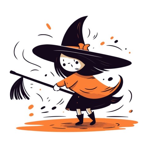 Witch flying on broomstick. Vector illustration in cartoon style