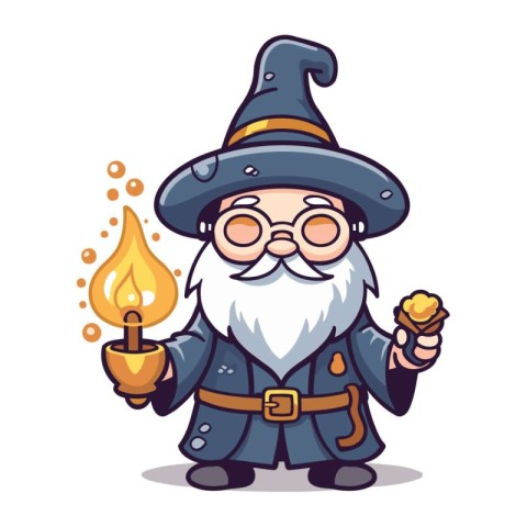 Cute Cartoon Wizard with a Burning Candle. Vector Illustration.